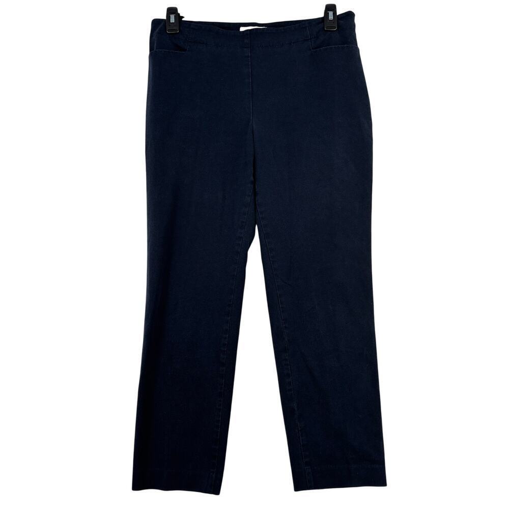 Talbots Ankle Dress Pants Size 14 Petite Navy Blue Side Zip Cotton Blend Stretch